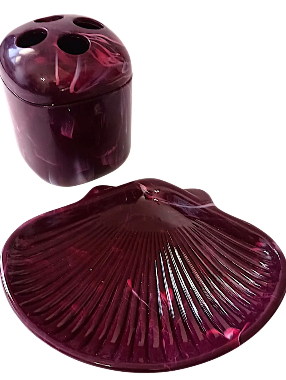 Vtg‎ Marbled Plastic Toothbrush Holder Soap Dish Wine Pink Color Retro Bathroom